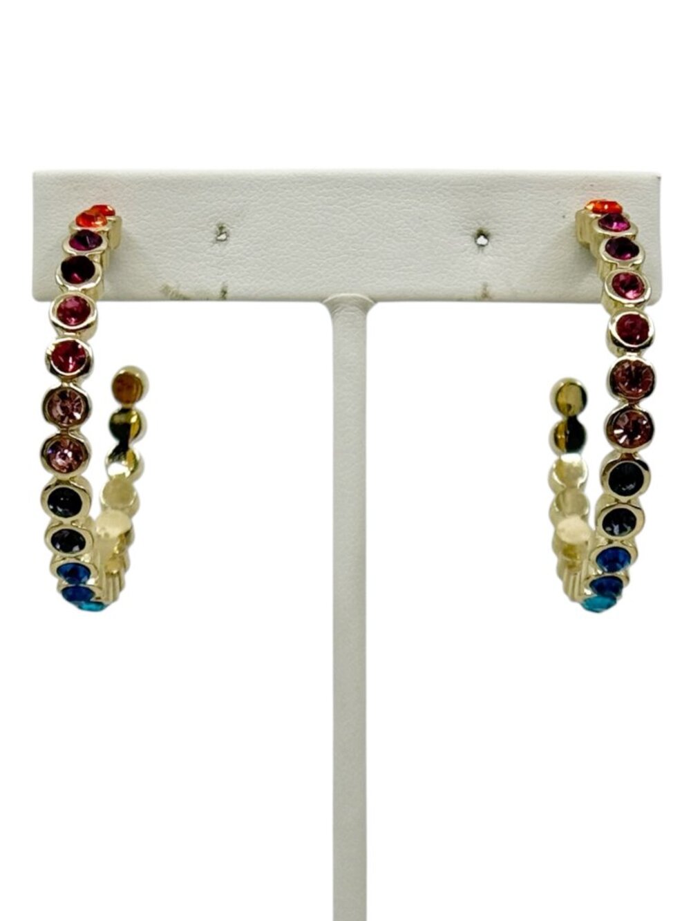 Gold tone rainbow rhinestone hoop earrings - GM3021